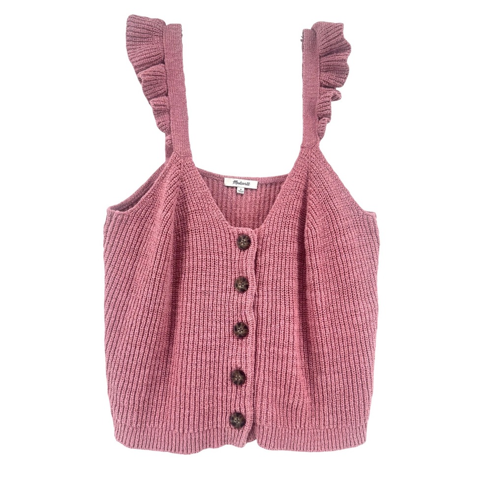 Madewell Pink Knit Ruffle Strap Tank Top